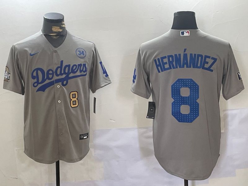 Men Los Angeles Dodgers #8 Hernandez Grey Game 2024 Nike MLB Jersey style 11202->los angeles dodgers->MLB Jersey
